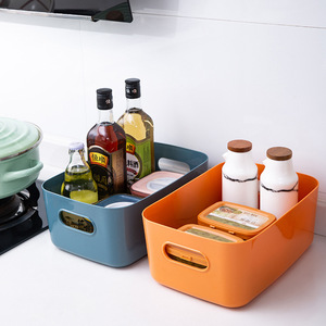 Desktop <b>Storage</b> <b>Box</b> Rectangle With Handles Plastic Organizer For Kitchen Home Use PP <b>Material</b> Dark Blue Orange Green Beige Gray - Product Image 1