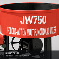 Bétonnière mobile à moteur diesel JW750, 750L, mélangeur de ciment à cuve verticale à bouche plate pour la construction
