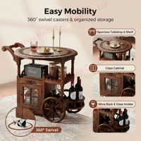 Table d'appoint pliante vintage avec roulettes pivotantes et plateau rabattable, chariot de service roulant en bois peu encombrant pour salon et salle à manger