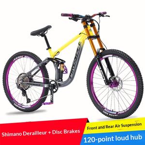 Vélo <span class=keywords><strong>de</strong></span> montagne tout-terrain 26/27,5 pouces en alliage d'aluminium, suspension avant/arrière, freins à disque doubles, frein à huile, amortisseur - Product Image 2