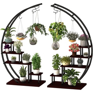 <span class=keywords><strong>Support</strong></span> à fleurs en acier et bois de nouvelle conception, porte-pot incurvé, étagère d'exposition intérieure, <span class=keywords><strong>support</strong></span> de plante en métal - Product Image 1
