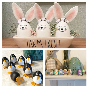 Wooden Simulated Eggs 56x40mm Flat Bottom Natural Color Non-Toxic Easter Decorations DIY Craft Toys For Children - Product Image 5