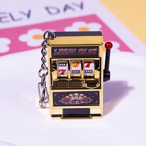 Porte-clés mini machine à sous colorée et mignonne en métal, avec anneau en D, pour cadeaux de fête et souvenirs, en sachet OPP, thème jeu de fruits, vente en gros - Product Image 3