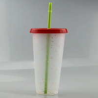 Tasse à café en acrylique transparent réutilisable, avec paille, gobelet à paillettes, sans bpa, couleur en plastique, confettis, 16oz 24oz, 10 pièces