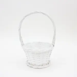 Handmade small flower basket with waterproof lining and white fresh style natural willow