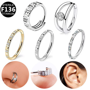 Anneaux de nez et boucles d'oreilles en titane F136 16G, bijoux de piercing géométriques en forme de cœur pour usage quotidien avec incrustation de zircon - Product Image 4