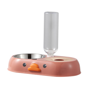 Distributeur d'eau automatique à double bol en acier inoxydable, bol pour animaux de compagnie en forme de canard, rose et jaune - Product Image 5