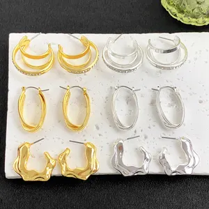 Hot sale jewelry customized alloy crystal diamond gold plating drop hoop stud Earrings for women