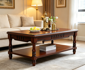 Mesa de Centro de Madera Tradicional con Estante de Almacenamiento, Muebles para Sala de Estar - Product Image 2