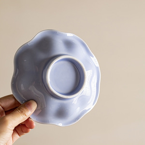 Handmade <b>Ceramic</b> Lotus Leaf Fruit <b>Plate</b> Small High Footed Teapot Stand Home Use Retro Zen Style Snack Dish Dehua - Product Image 2