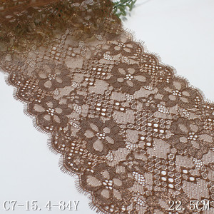 Luxus Glitter Blume mit Goldfaden Design 22cm Braun Französisch Chantilly <span class=keywords><strong>Lace</strong></span> Trim Fancy Wimpern Spitze Non Stretch für Kleider - Product Image 2