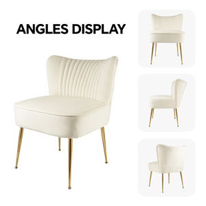 Elegant <b>White</b> Velvet Tufted <b>Dining</b> <b>Chair</b> Curved Back Quilted Texture Gold Metal Legs Comfortable Thick Cushion Warehouse Park - Product Image 2