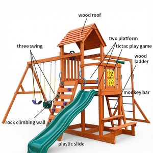 Équipement de jeu sûr cadre d'escalade durable maison de jeu pour enfants aire de jeux extérieure ensemble de jeu d'arrière-cour jouet ensemble de balançoire en bois - Product Image 2