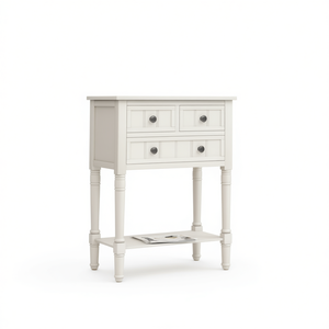Ivory White Three <b>Drawer</b> <b>Slim</b> <b>Console</b> <b>Table</b> <b>With</b> Bottom Shelf Living Room Furniture - Product Image 1