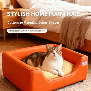 Camas ortopédicas de lujo personalizadas de espuma viscoelástica y cuero con base de madera para perros y gatos, venta al por mayor, camas elevadas para mascotas pequeñas y grandes para interiores, ideales para el verano. - Product Image 4