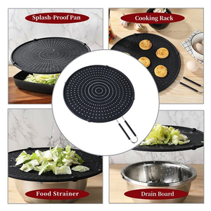 Pelindung cipratan minyak dapur silikon hitam, pelindung cipratan minyak dapur dengan pegangan lipat untuk wajan penggorengan - Product Image 5