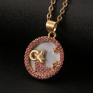 Collar de cadena con colgante de concha de circón, colgante de astrología, <span class=keywords><strong>Horóscopo</strong></span> creativo, chapado en oro de 18k, 12 signos del zodiaco, joyería - Product Image 2