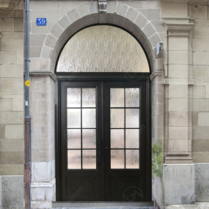 Grille coulissante marocaine moderne, design uni, entrée extérieure noire, <span class=keywords><strong>porte</strong></span> d'entrée française en <span class=keywords><strong>fer</strong></span> <span class=keywords><strong>forgé</strong></span> solide pour résidence - Product Image 2