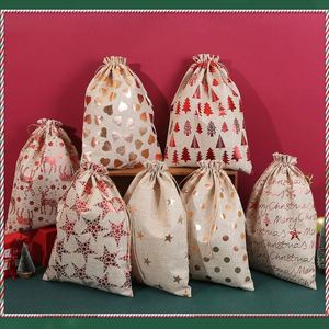 Bolsas de Regalo con Cordón de Diseño Navideño al por Mayor, Reutilizables, de Arpillera, Cáñamo, Yute y Lino, en Stock - Product Image 6