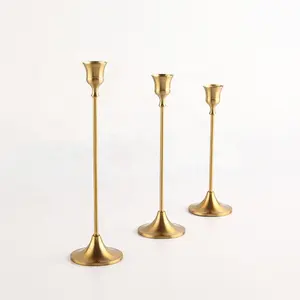 Juego de candelabros de Metal de latón dorado para decoración del hogar, conjunto de candelabros de alta calidad con base rústica de cobre
