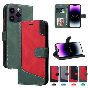 Màu Kép Leather Wallet Trường Hợp Đối Với iPhone 15 14 13 Pro 12 Mini 11 Pro Max X XR XS 8 7 Cộng Với 6 Dây Đeo Hai Tone Lật Bìa Trường Hợp