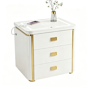 <span class=keywords><strong>Table</strong></span> <span class=keywords><strong>de</strong></span> <span class=keywords><strong>chevet</strong></span> moderne en bois avec 3 tiroirs, charge sans fil, verrouillage par empreinte digitale, connectivité Bluetooth - Product Image 3