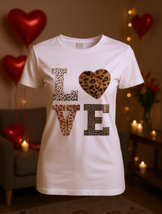 T-shirt da donna alla moda in puro cotone a maniche corte con stampa animalier, top casual per San Valentino - Product Image 2