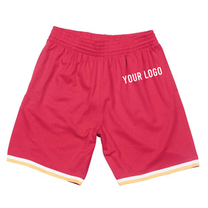 Pantalones Cortos Deportivos Rojos de Malla para Hombre, Cintura Elástica, Impresión por Transferencia de Calor, Logotipo Personalizado, Pantalones Cortos de Baloncesto, Servicio OEM - Product Image 1