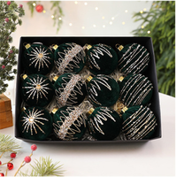 Ensemble de boules de Noël en velours ornées de strass de luxe, 8 cm, 12 pièces, boules vert foncé scintillantes pour la décoration de l'arbre de Noël, de la maison et des fêtes