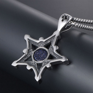 Retro Five-Pointed Star <b>Titanium</b> Steel Pendant With Blue Sandstone Inlay Bezel Setting Gift Jewelry - Product Image 4