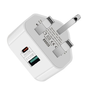 Dual-Port PD Charger <b>Adapter</b> 20W UK <b>Plug</b> Type-C QC3.0 Fast Charging White - Product Image 3