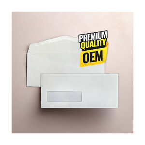 Sobre de negocios tejido blanco #10 con sello húmedo para ventana, máquina de alimentación automática, papel compatible, marca OEM fabricada en Malasia - Product Image 1