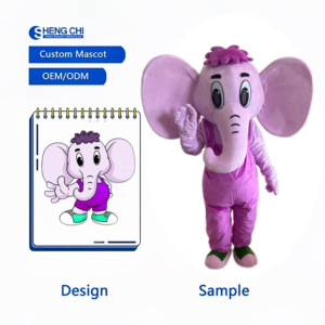 Costume de mascotte d'éléphant personnalisé pour adultes unisexe sur le thème des animaux (gorille, lion, zèbre, girafe, rhinocéros, hippopotame) pour fête, défilé, carnaval, OEM - Product Image 1