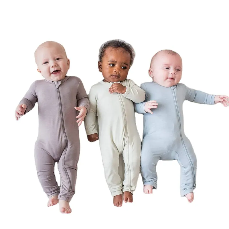Colección bebé fibra de bambú sólido suave cómodo mamelucos bebés mono OEM venta al por mayor cremallera bebé monos