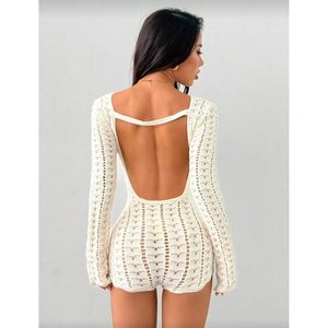 จั๊มสูทไหมพรมผู้หญิงแบบสั่งทำพิเศษ ปี 2026 แขนยาว เปิดหลัง ทรงเข้ารูป ชุดรอมเปอร์เซ็กซี่สำหรับออกงานกลางคืน ชุดเดรสซีทรูแบบชิ้นเดียว - Product Image 4