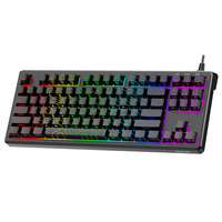 Teclado mecánico con cable Raikoo DG87 de 87 teclas con retroiluminación RGB para juegos y oficina, con teclas contorneadas y soporte.