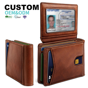 Tarjetero marrón clásico minimalista, billetera de cuero genuino con bloqueo RFID, billetera delgada de bolsillo frontal para hombre - Product Image 1