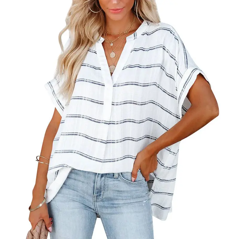 Summer Fashion Clothing Women Casual Large Size Loose Thin V Neck Shirts for Girls Blouses Tops Short Sleeve Ladies T-Shirt