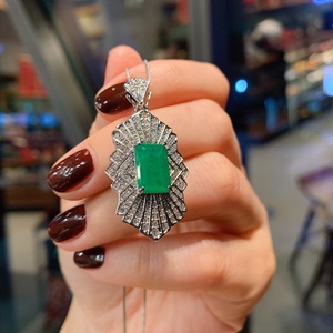 High Quality Eco-friendly Copper Fashion 8*12mm Green Zircon Geometric Pendant <b>Earrings</b> Ring <b>Set</b> Jewelry <b>Set</b> for Women - Product Image 6