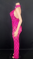 Robe de minuit Rose Rouge Brillant Strass Sexy Dîner Robes Femmes Soirée Élégance rose Robe De Bal