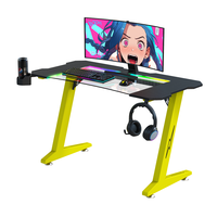 Bureau de jeu BEISIJIE Z-G en forme de Z, table en fibre de carbone jaune et verre avec éclairage RGB et accessoires