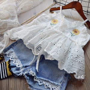 Conjuntos de Ropa de Verano 2021 para Niños, Camiseta sin Mangas con Bordado de Flores y Encaje, Jeans, Traje de 2 Piezas, Ropa Coreana para Bebés y Niñas - Product Image 2