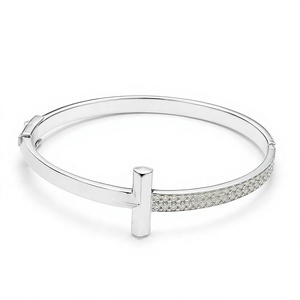 Moissanite <b>Bangle</b> 925 Sterling <b>Silver</b> Prong Setting Elegant Women's Classic Stackable Rhodium Plated Wedding <b>Bracelet</b> - Product Image 1