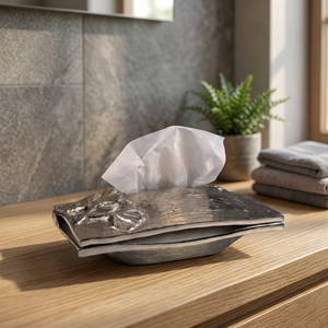 Caja de pañuelos metálica de lujo con acabado texturizado decorativo para una decoración elegante en el hogar, la oficina o el hotel. - Product Image 3