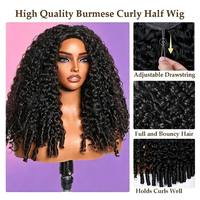 Wig rambut manusia setengah kepala gelombang alami tanpa sambungan, rambut asli Brasil, keriting Burma, kepadatan 180%, panjang 22 inci, dengan tali serut.