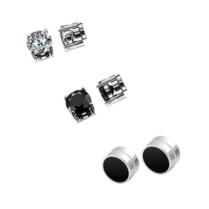 Boucles d'oreilles à clipser géométriques en alliage de zinc noir et blanc, clous en forme de cœur, étoile et triangle pour femmes, bijoux à la mode, cadeau - Product Image 3