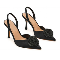 Sandales à talons aiguilles en satin blanc, bout pointu, sexy, de luxe, avec fleurs et strass, pour mariage, chaussures de mariée, escarpins slingback pour femme