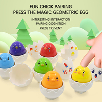 6PCS Press to Sound Oeufs géométriques avec émoticônes Jouet d'apprentissage pour les tout-petits Développement de la motricité fine Jouet assorti Cadeau de Pâques