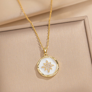Kalung lapis emas 18K perhiasan tidak ada noda trendi baru kalung cat Enamel bintang Octagram Seni Dekorasi - Product Image 4