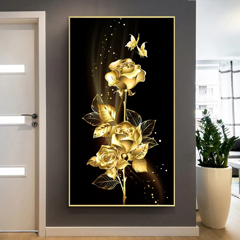 Hot Sale Melhor Modern Gold Flower Poster Print Wall Art Rolled Canvas Pintura Para Sala de estar